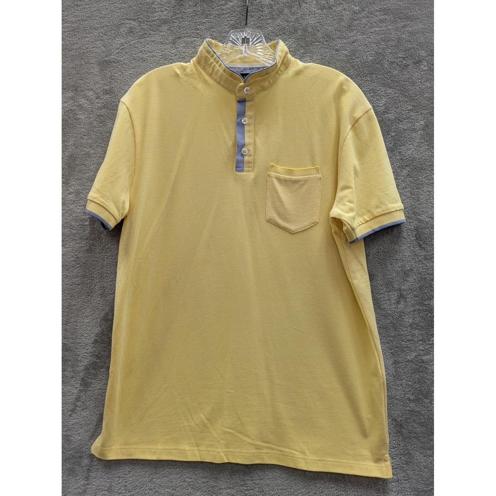 Zara Polo Shirt Mens Medium Yellow Band Collar Pocket Contrast Trim Short Sleeve